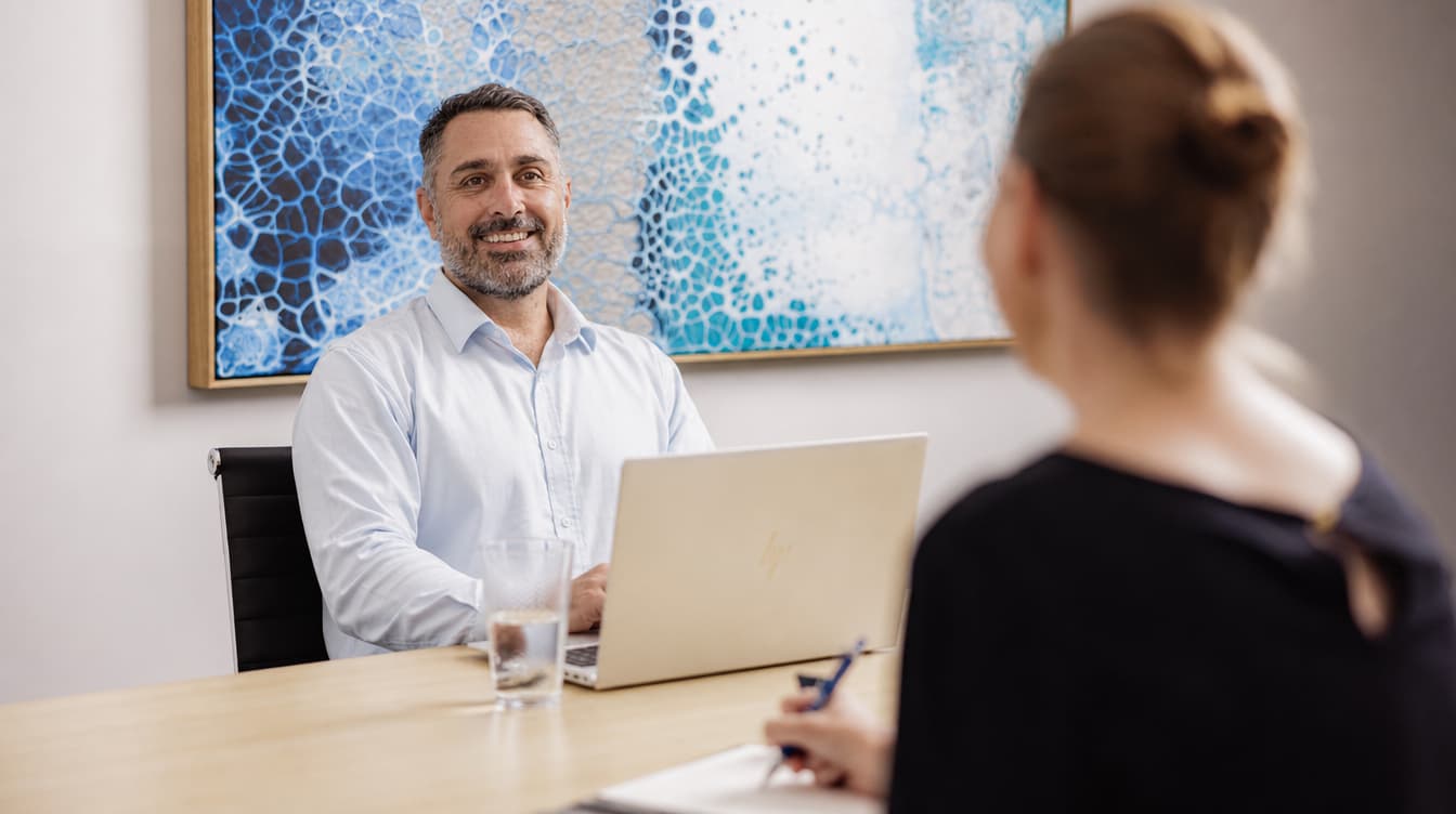 EEA Advisory chartered accountant reviewing financial statements with a client