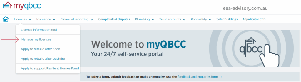 Manage my licenses Qbcc