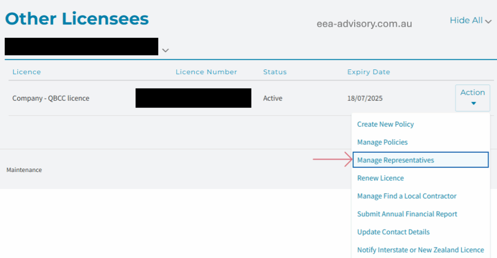 Manage license qbcc