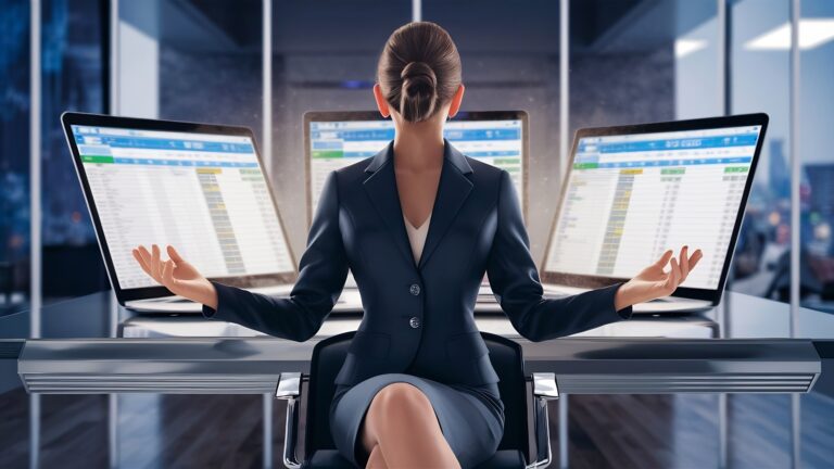 Businesswoman analyzing data for Single Touch Payroll Phase 2 reporting.