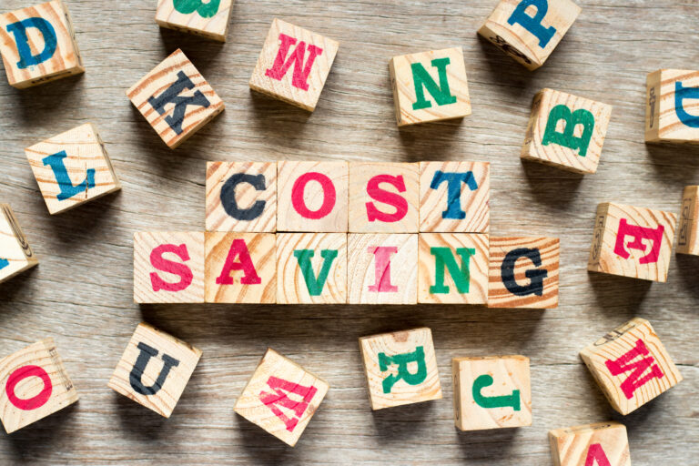 Colorful wooden blocks spelling 'Cost Saving' for debt recycling article.